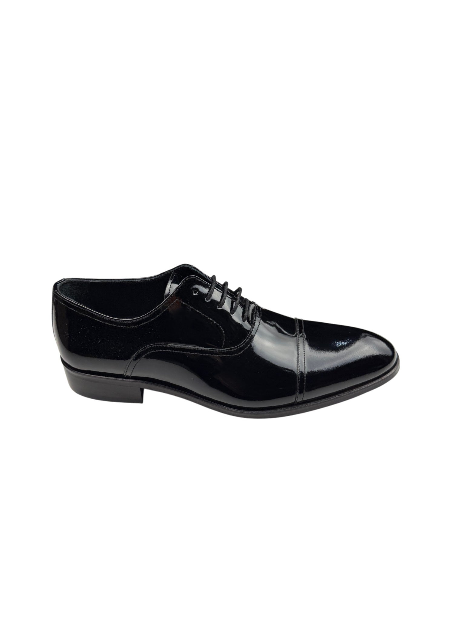 Pantofi eleganți bărbați negri lăcuiți din piele naturală cu șireturi