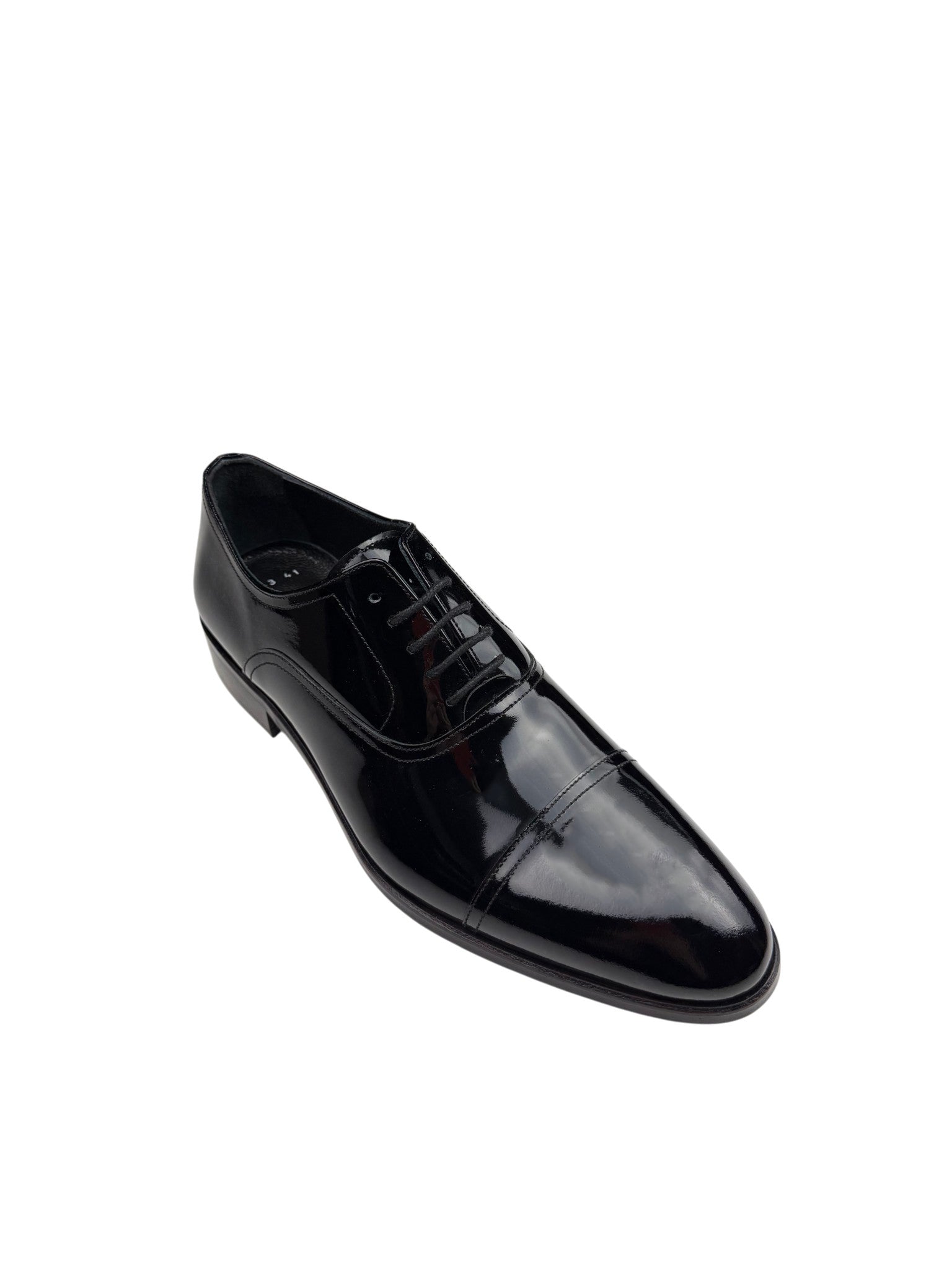 Pantofi eleganți bărbați negri lăcuiți din piele naturală cu șireturi