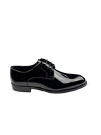 Pantofi eleganți bărbați negri lăcuiți din piele naturală cu vârf simplu