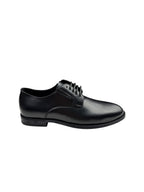 Pantofi eleganți bărbați negri din piele naturală cu șireturi și vârf simplu