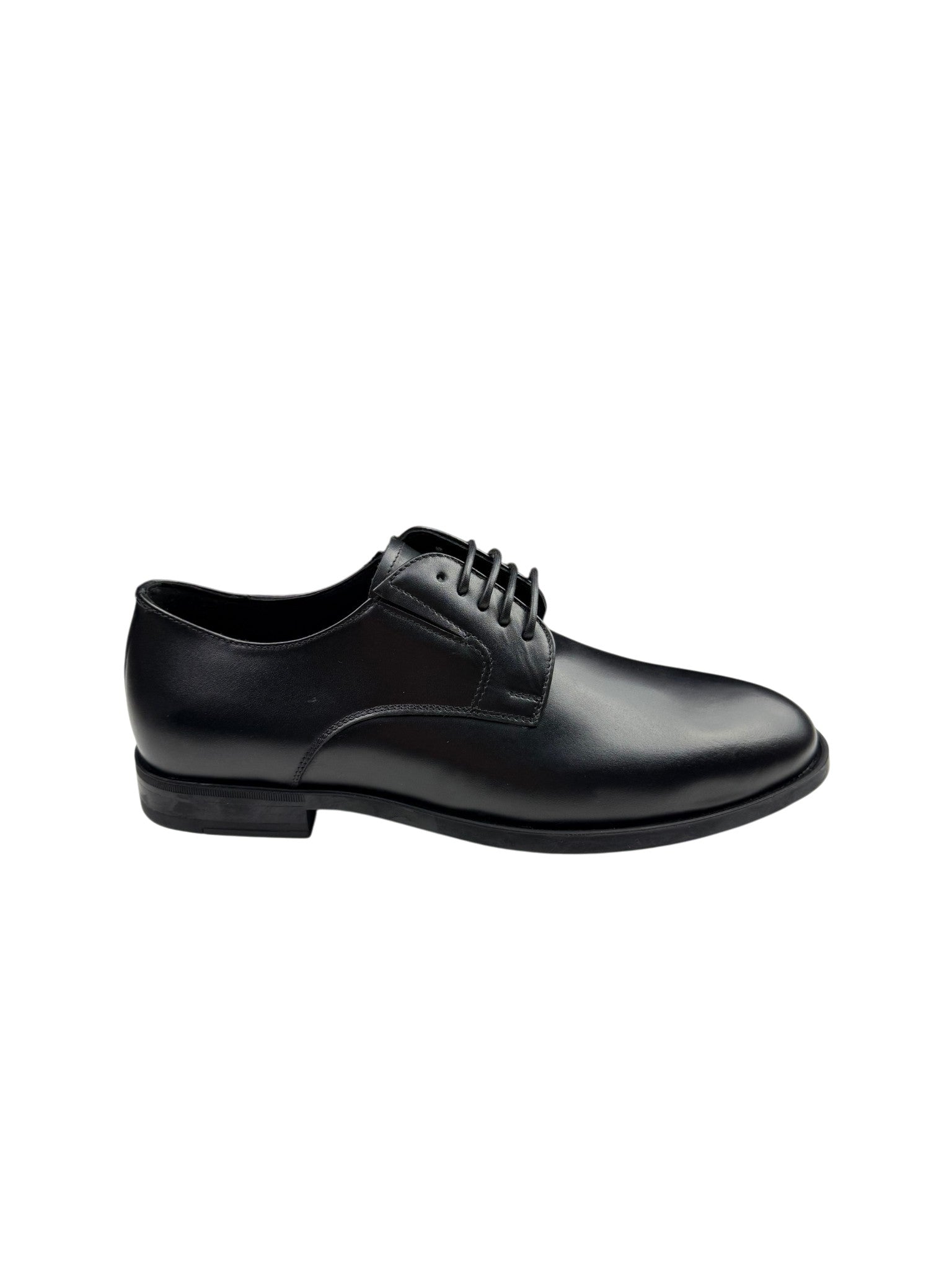Pantofi eleganți bărbați negri din piele naturală cu șireturi și vârf simplu