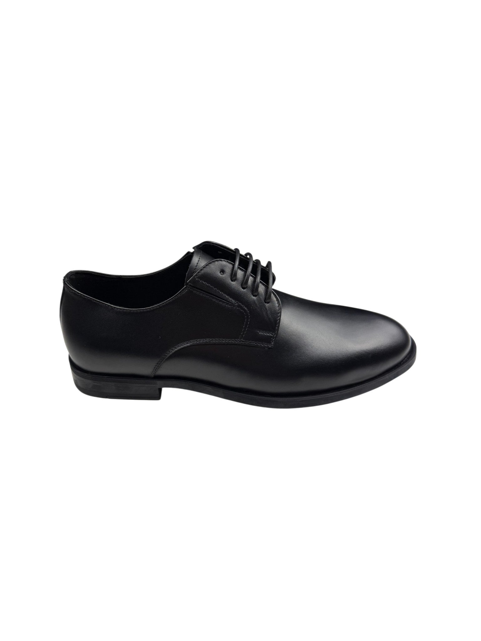 Pantofi eleganți bărbați negri din piele naturală cu șireturi și vârf simplu