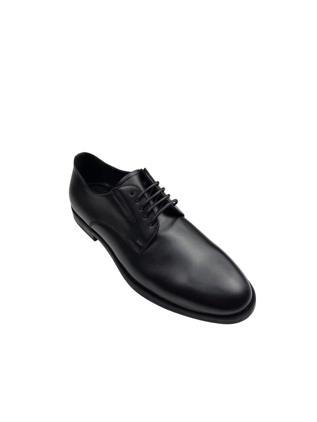 Pantofi eleganți bărbați negri din piele naturală cu șireturi și vârf simplu