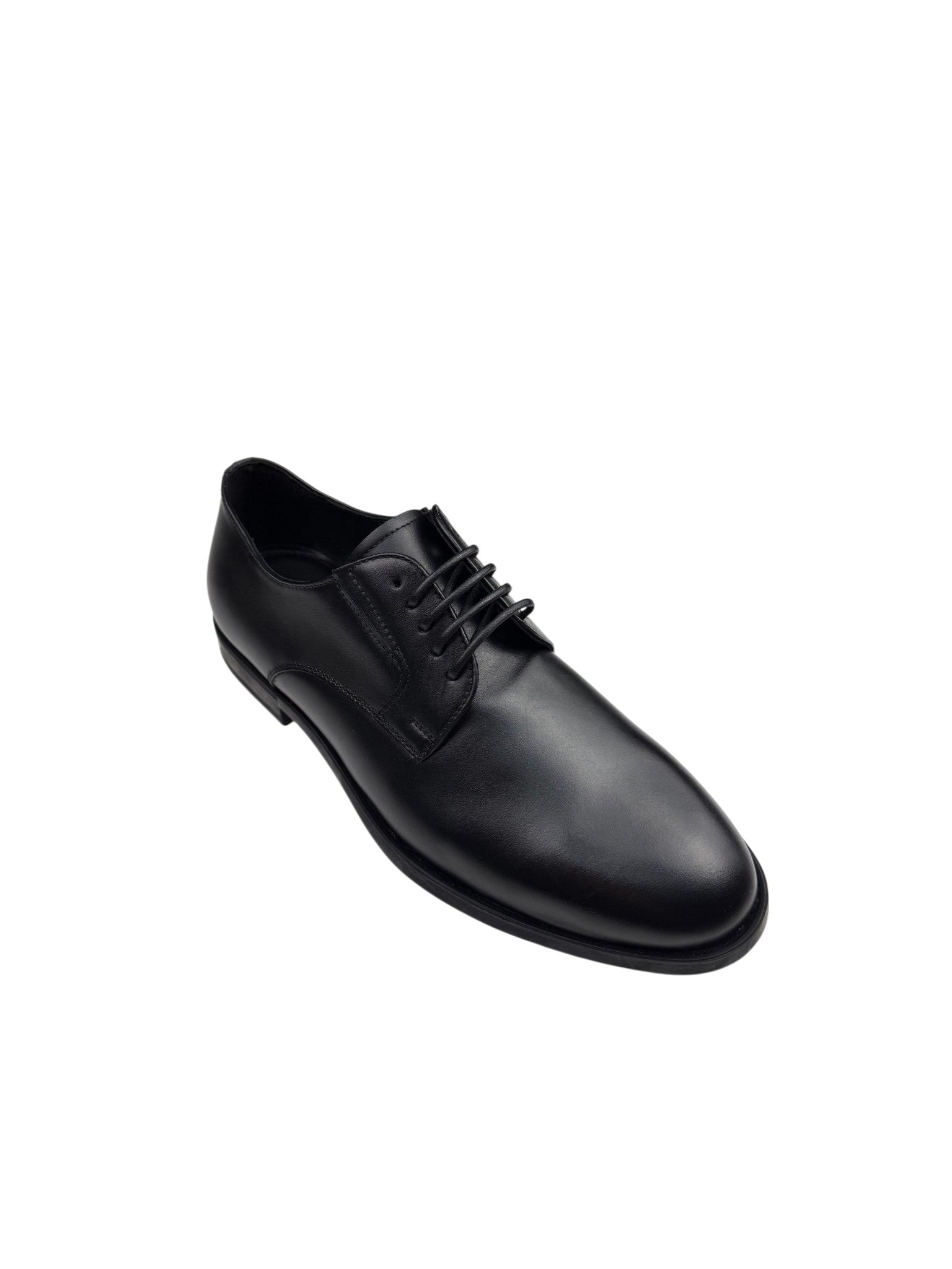 Pantofi eleganți bărbați negri din piele naturală cu șireturi și vârf simplu