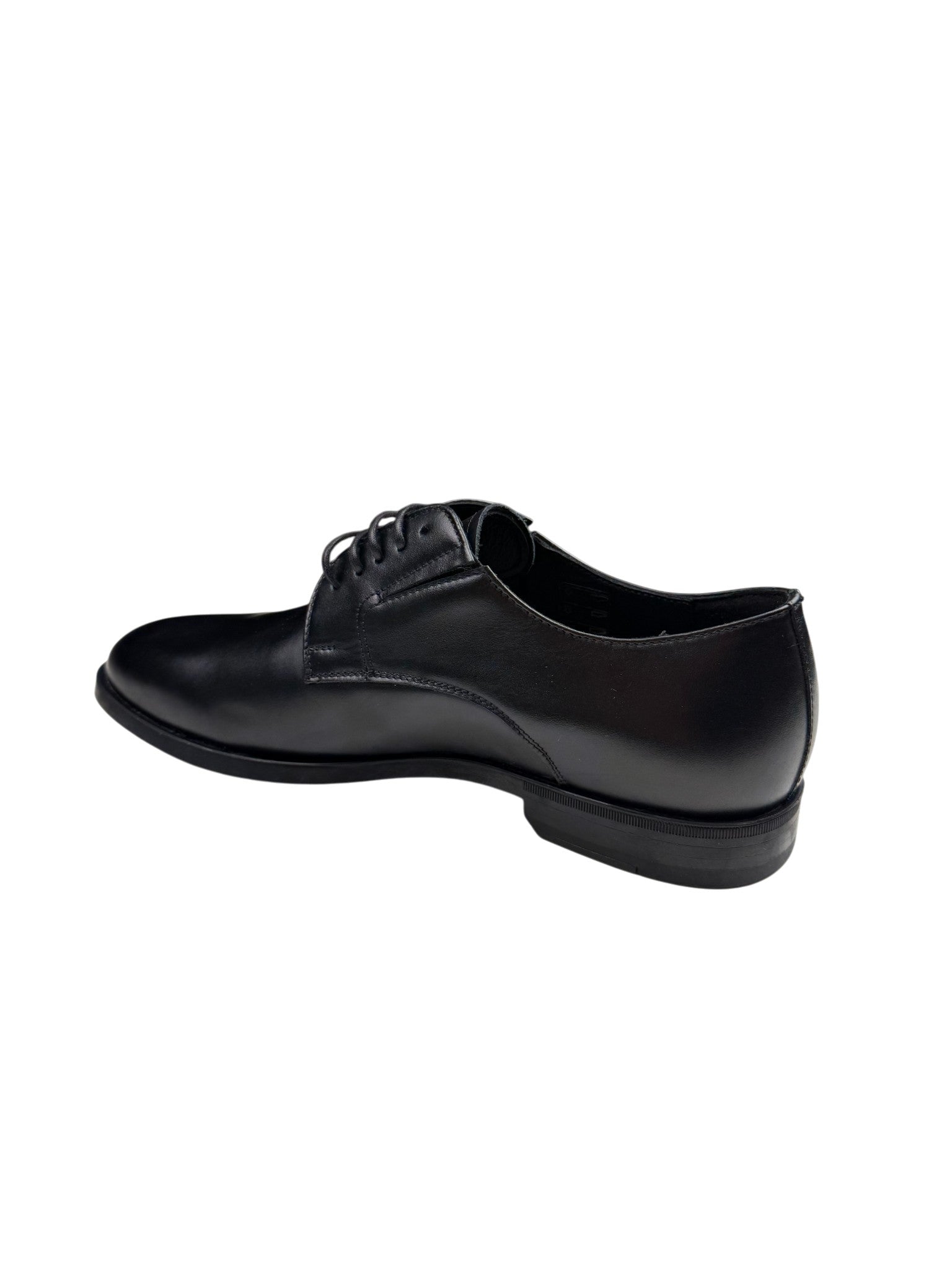 Pantofi eleganți bărbați negri din piele naturală cu șireturi și vârf simplu