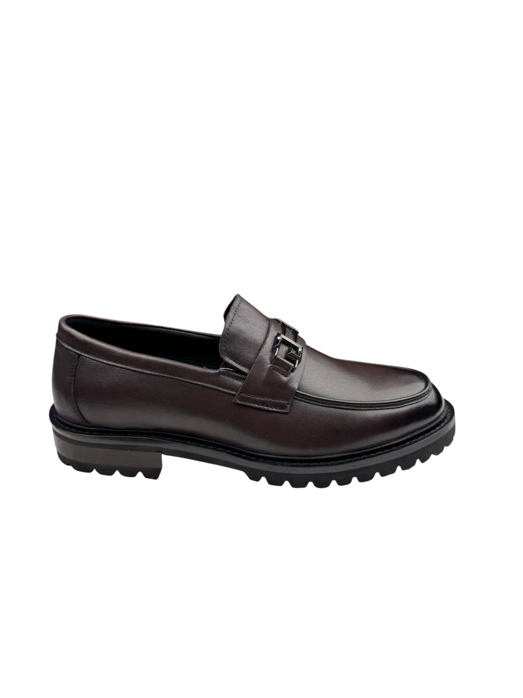 Pantofi eleganți bărbați maro închis din piele naturală cu accesoriu metalic