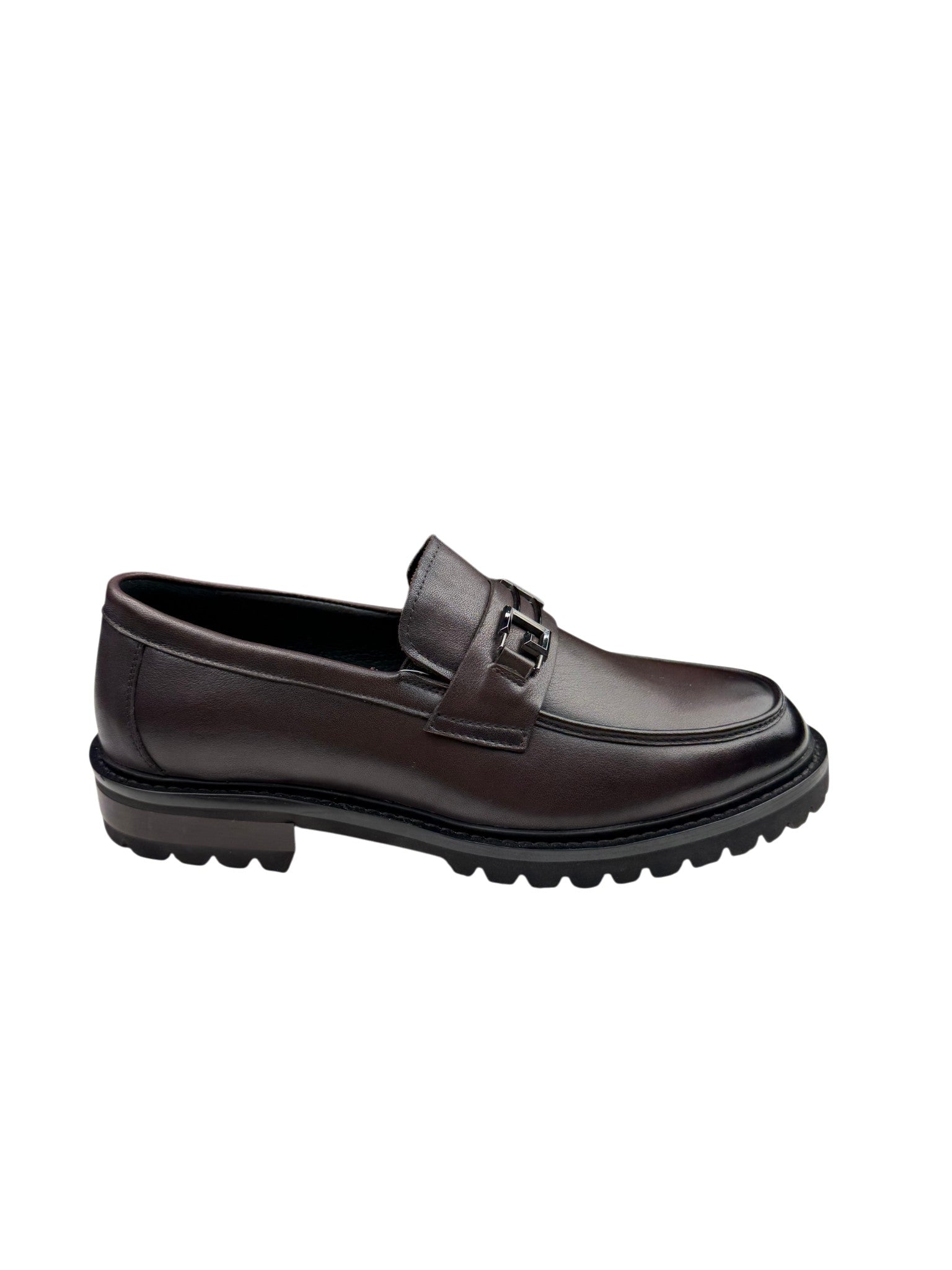 Pantofi eleganți bărbați maro închis din piele naturală cu accesoriu metalic