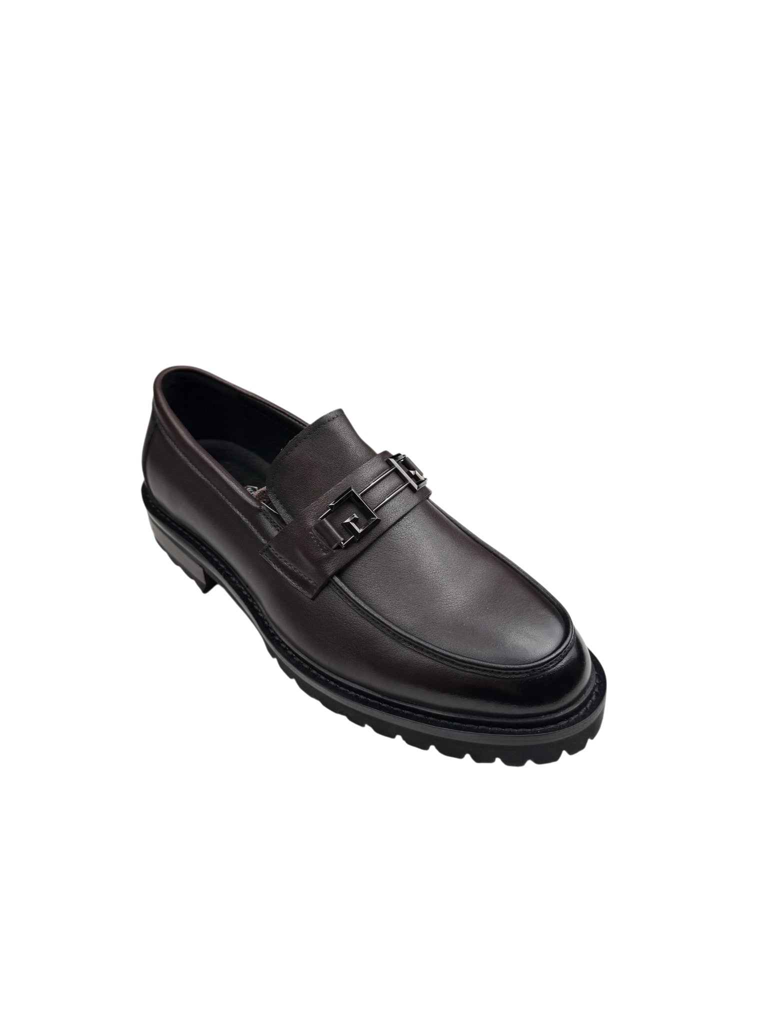 Pantofi eleganți bărbați maro închis din piele naturală cu accesoriu metalic