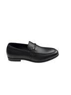 Pantofi eleganți bărbați negri din piele naturală cu ornament metalic