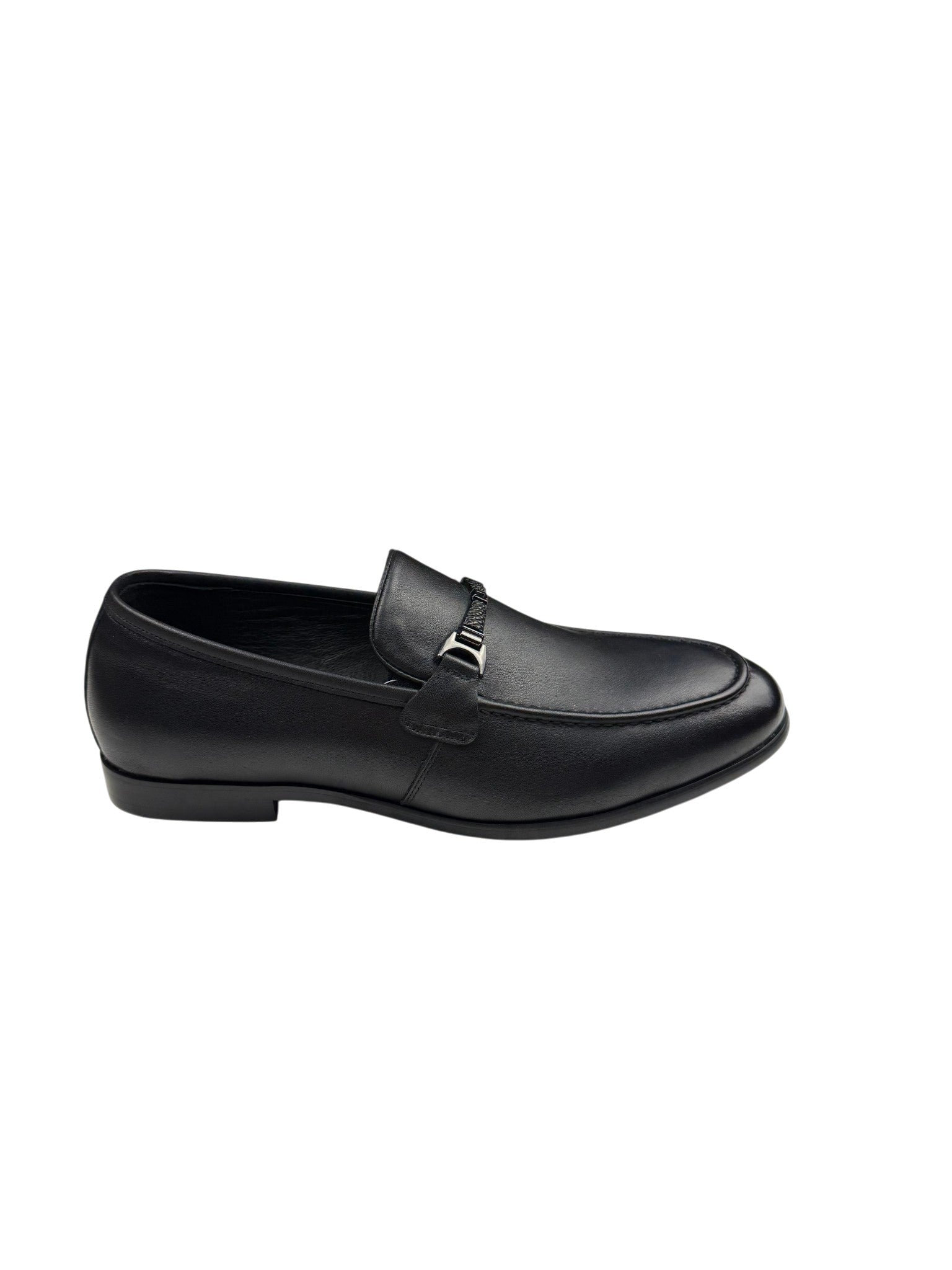 Pantofi eleganți bărbați negri din piele naturală cu ornament metalic