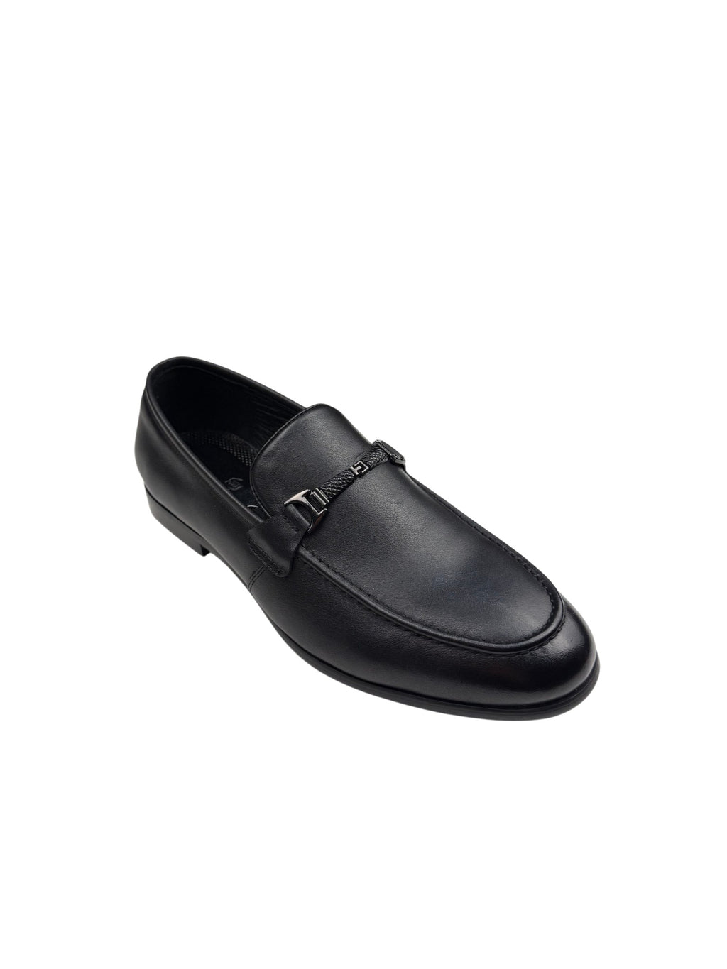 Pantofi eleganți bărbați negri din piele naturală cu ornament metalic