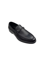 Pantofi eleganți bărbați negri din piele naturală cu ornament metalic