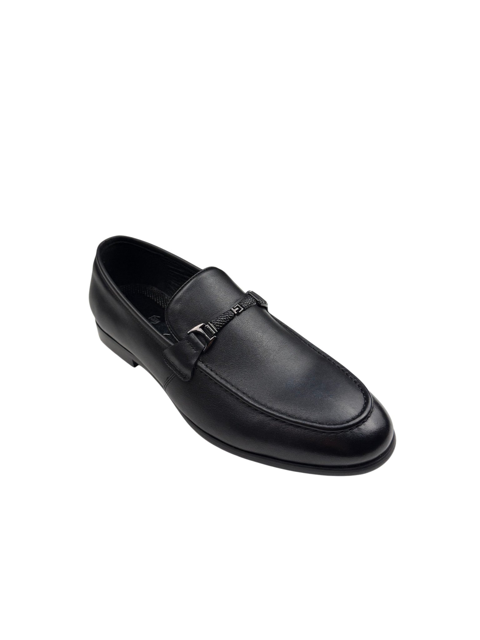 Pantofi eleganți bărbați negri din piele naturală cu ornament metalic