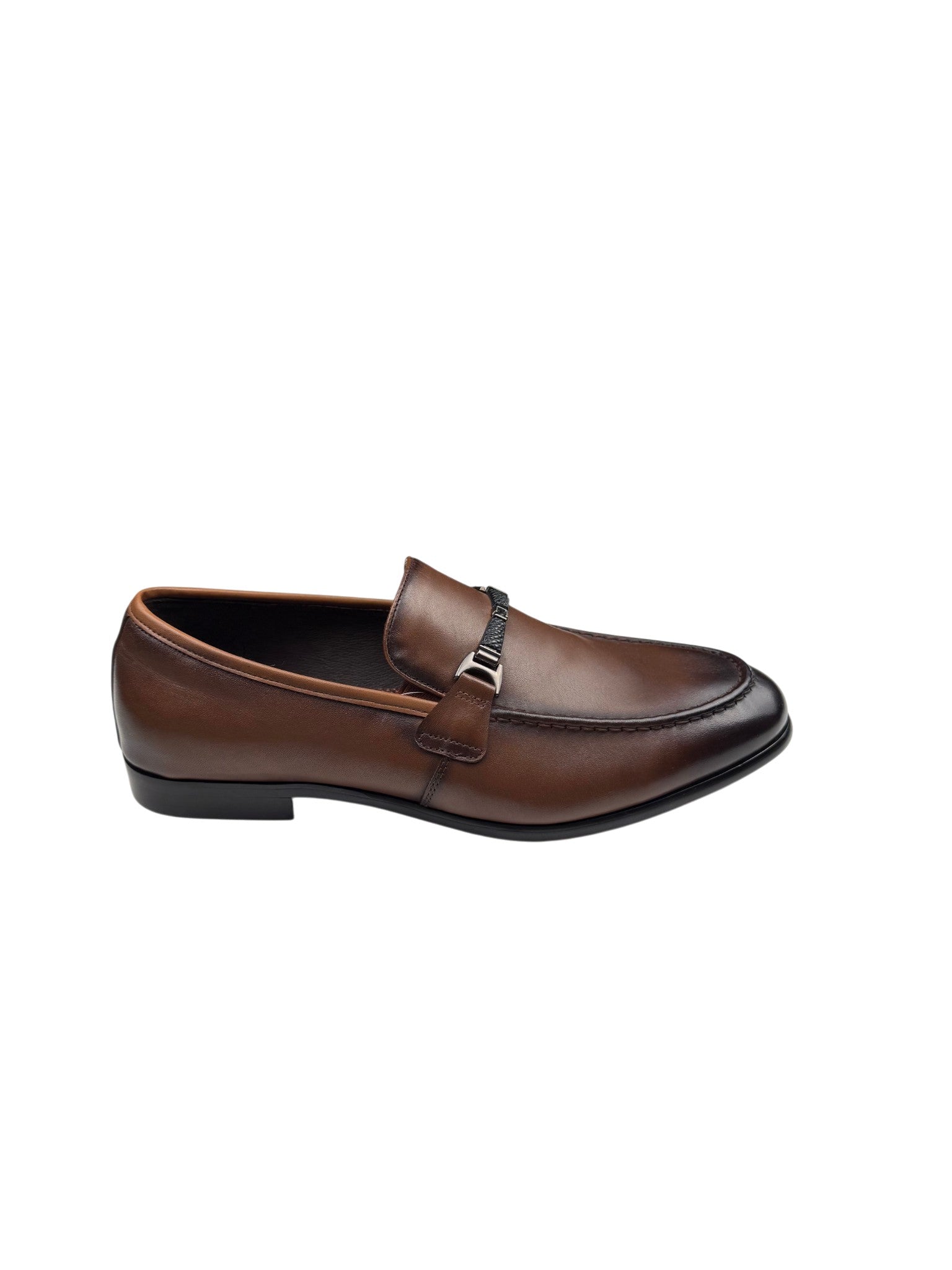 Pantofi eleganți bărbați maro din piele naturală cu ornament metalic
