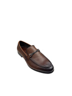 Pantofi eleganți bărbați maro din piele naturală cu ornament metalic