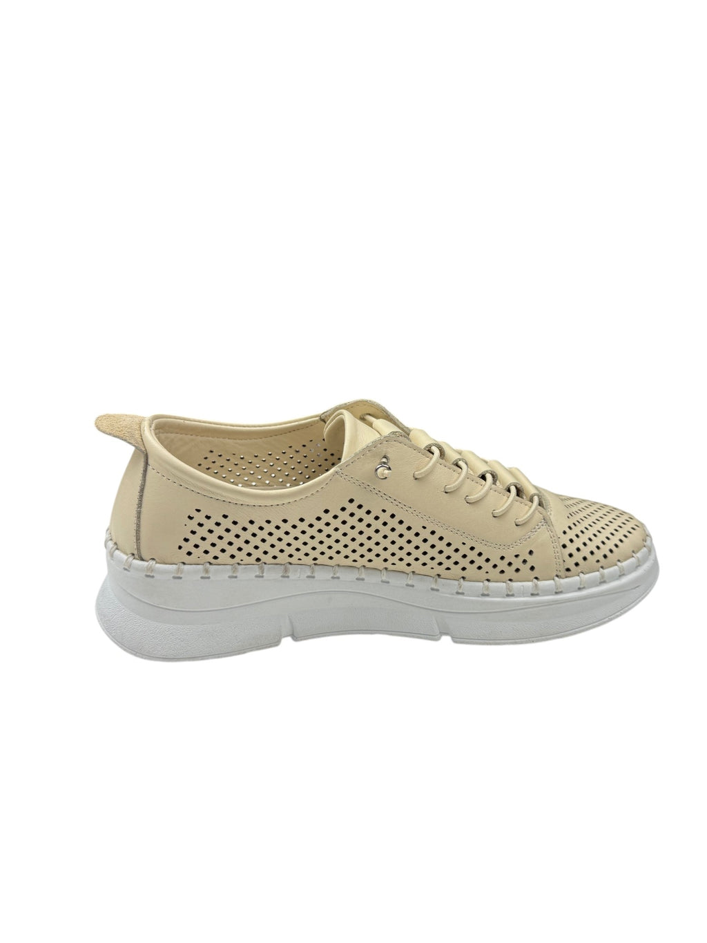 Pantofi sport casual damă bej din piele naturală cu perforații și talpă albă