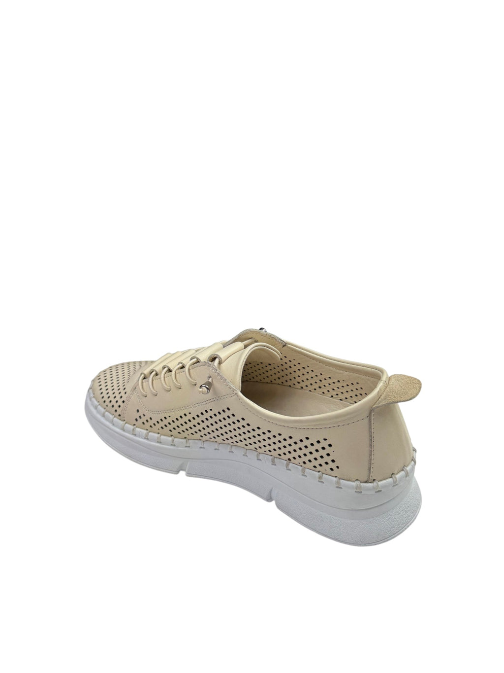Pantofi sport casual damă bej din piele naturală cu perforații și talpă albă