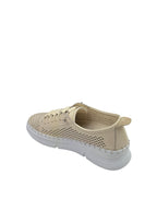 Pantofi sport casual damă bej din piele naturală cu perforații și talpă albă