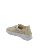 Pantofi sport casual damă bej din piele naturală cu perforații și talpă albă