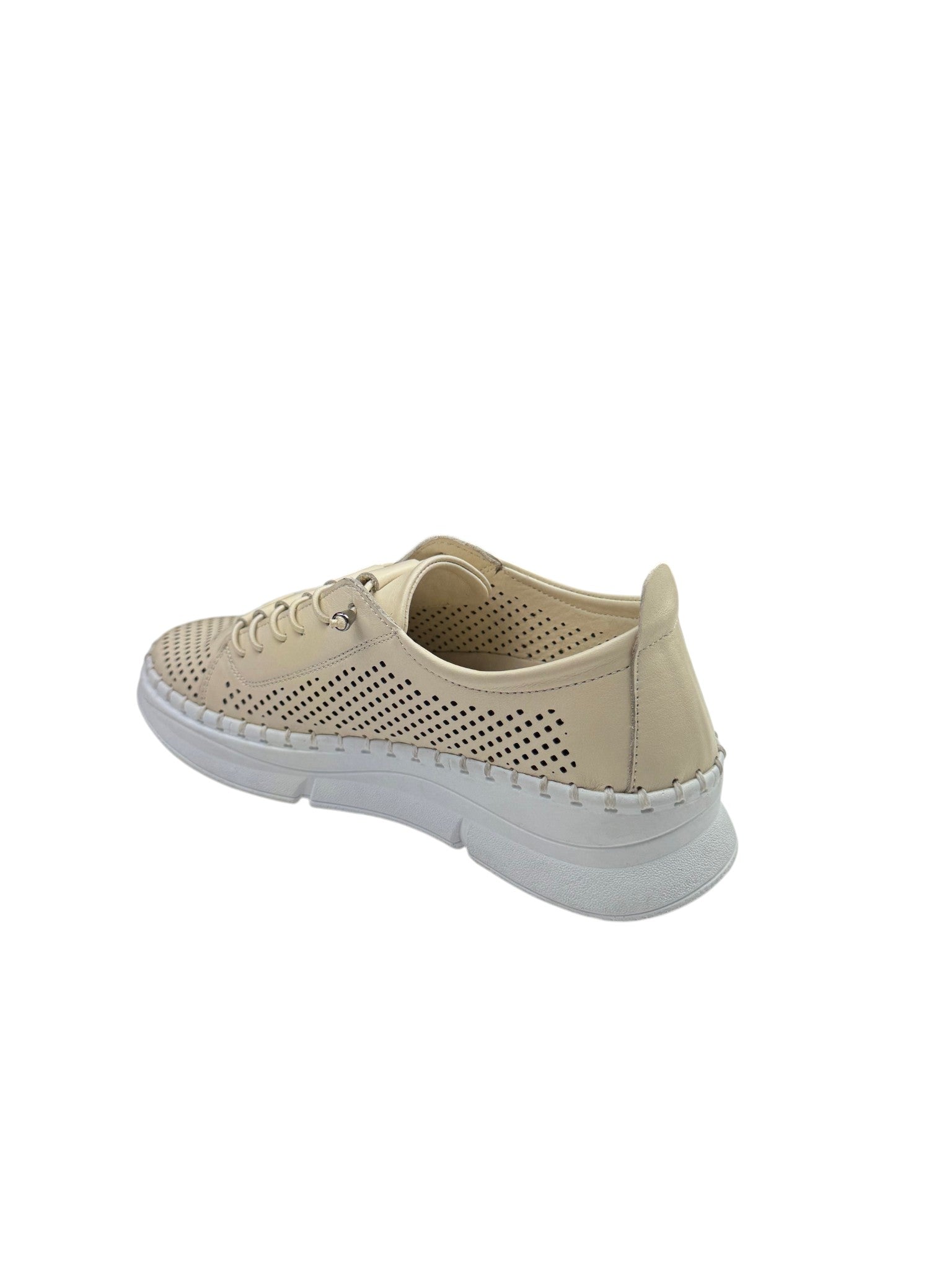 Pantofi sport casual damă bej din piele naturală cu perforații și talpă albă