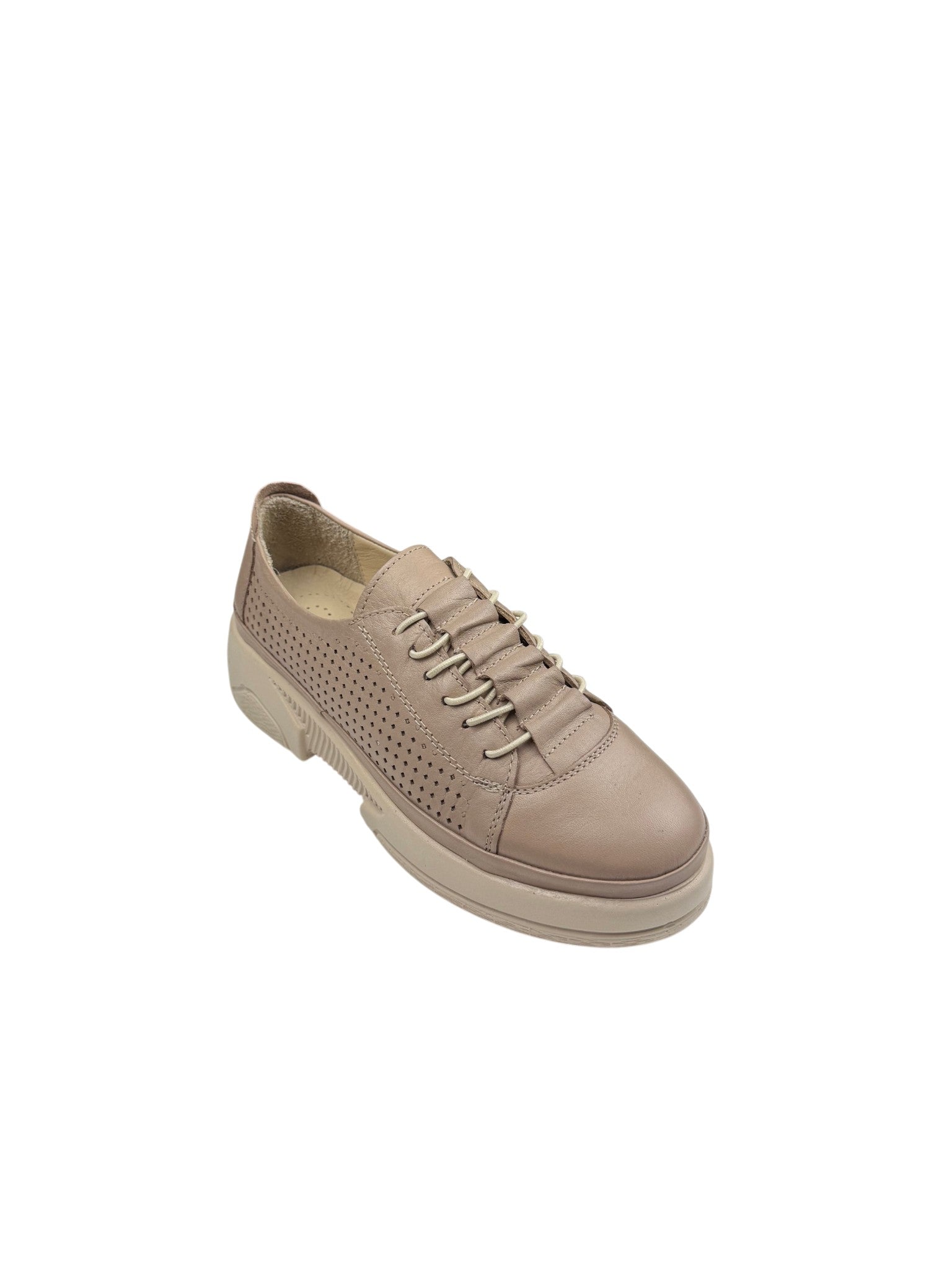 Pantofi sport casual damă bej din piele naturală cu perforații
