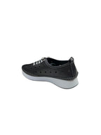 Pantofi casual damă negri din piele naturală cu perforații și șireturi albe