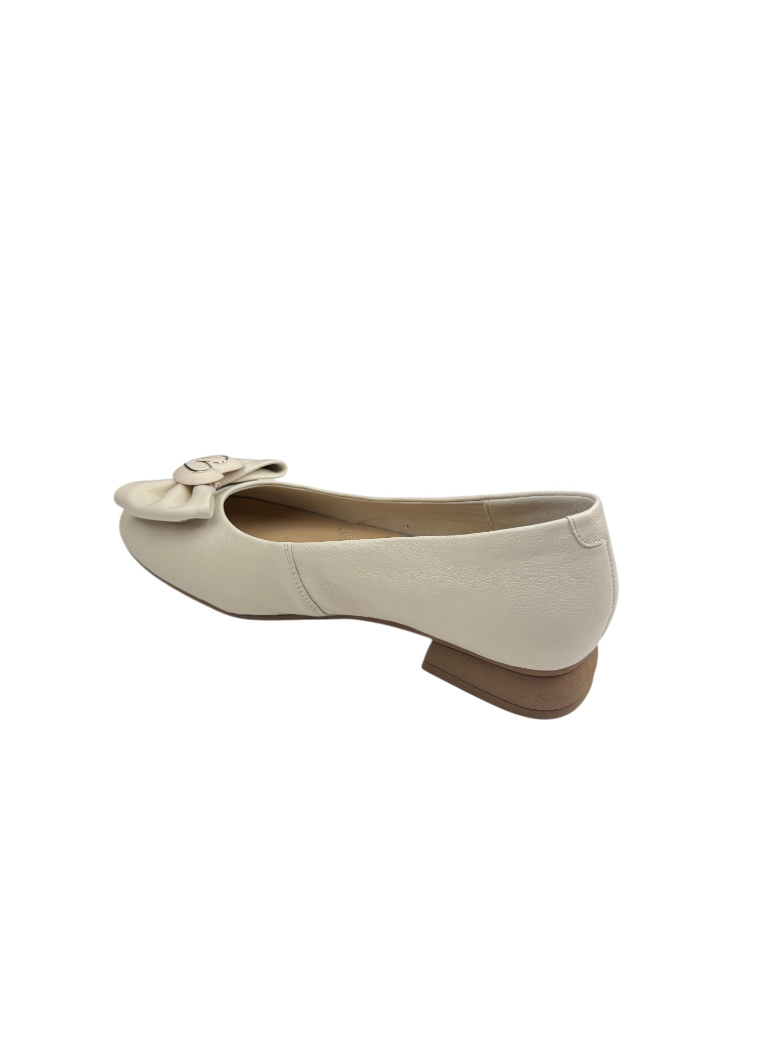 Balerini casual damă bej din piele naturală cu fundă și inimă decorativă