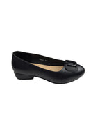 Pantofi casual damă negri din piele naturală cu cataramă decorativă