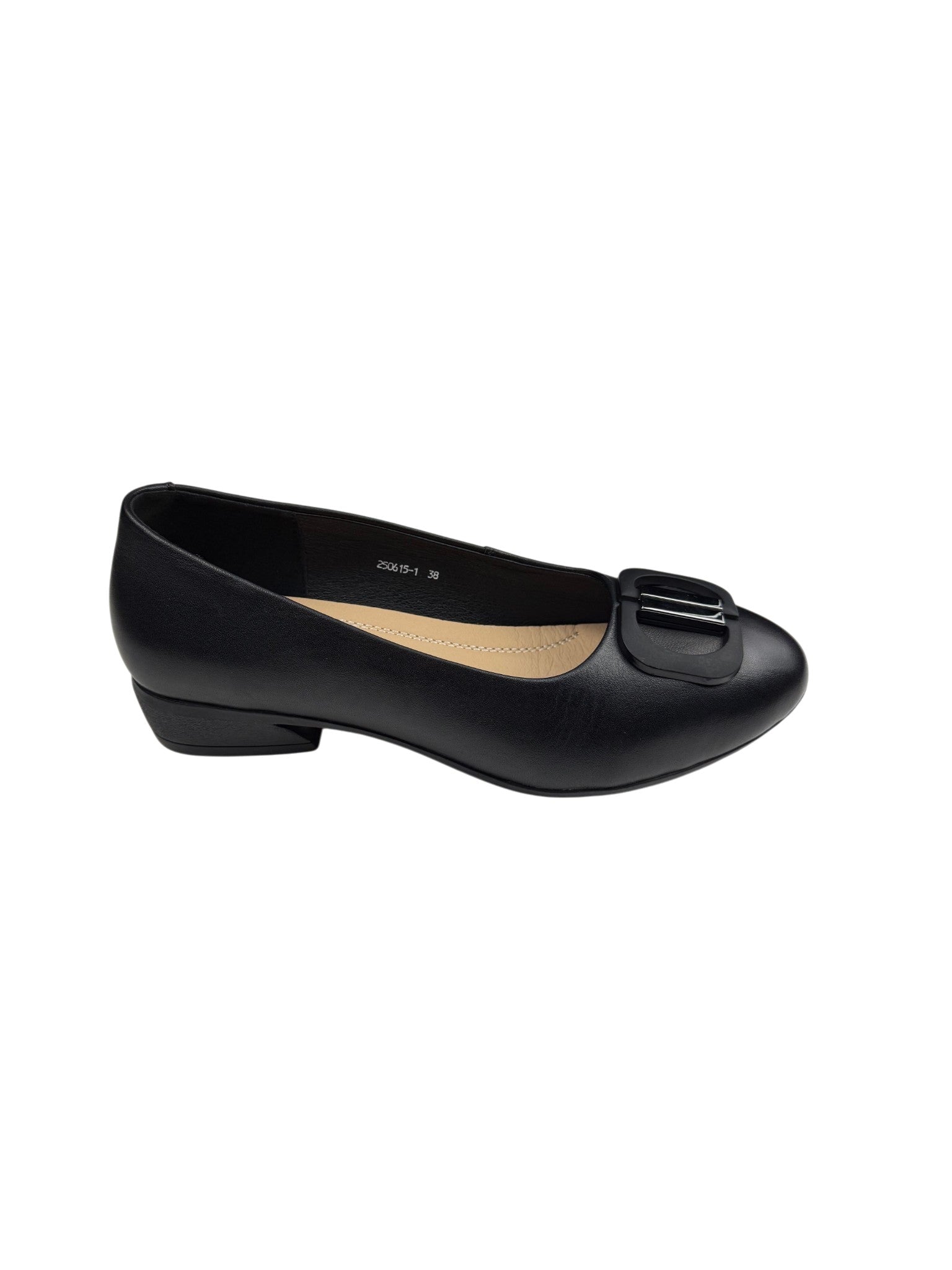 Pantofi casual damă negri din piele naturală cu cataramă decorativă