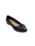 Pantofi casual damă negri din piele naturală cu cataramă decorativă