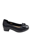 Pantofi casual damă negri din piele naturală cu fundă
