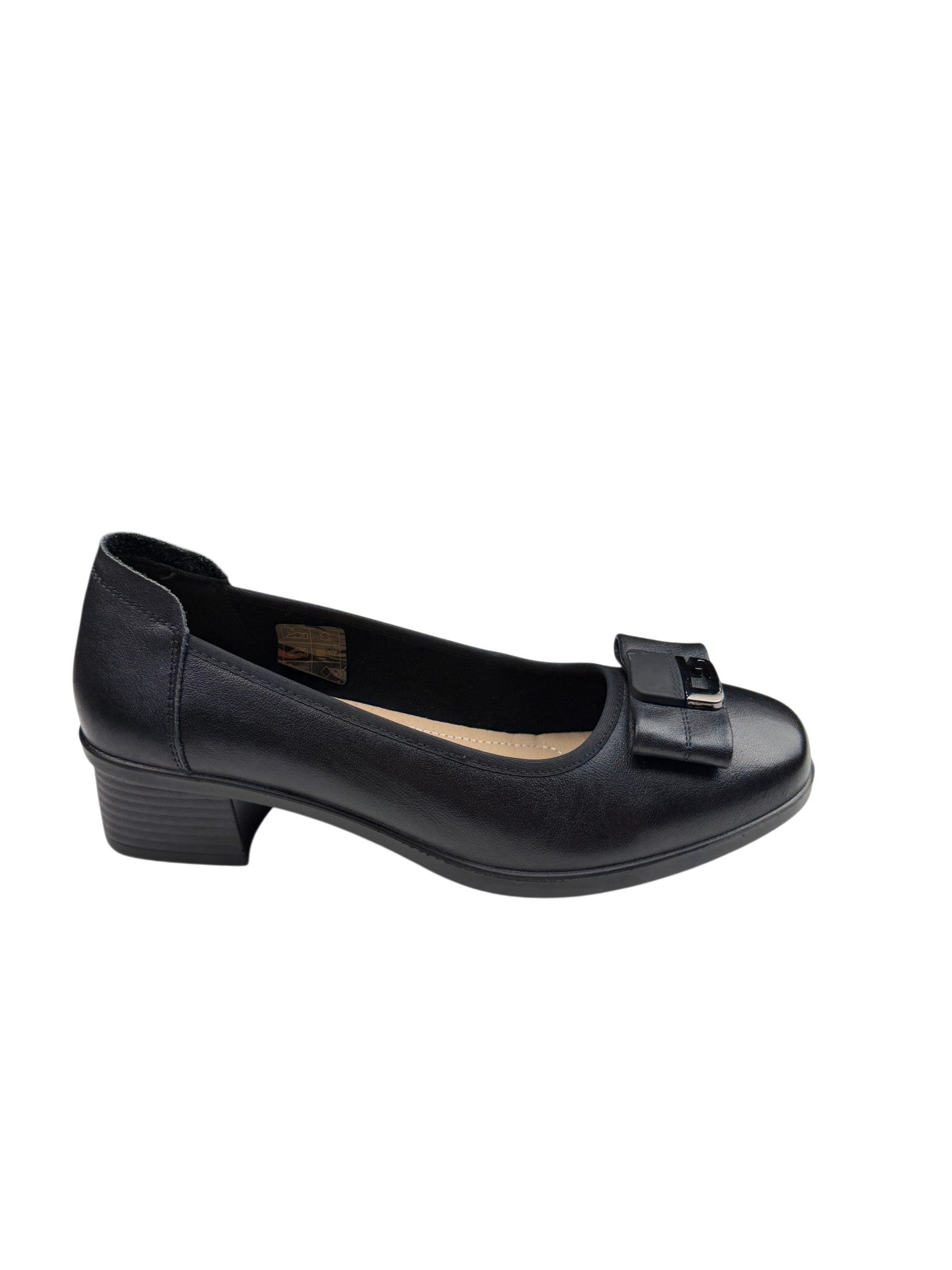 Pantofi casual damă negri din piele naturală cu fundă