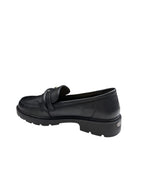 Pantofi casual damă negri din piele naturală cu plăcuță metalică