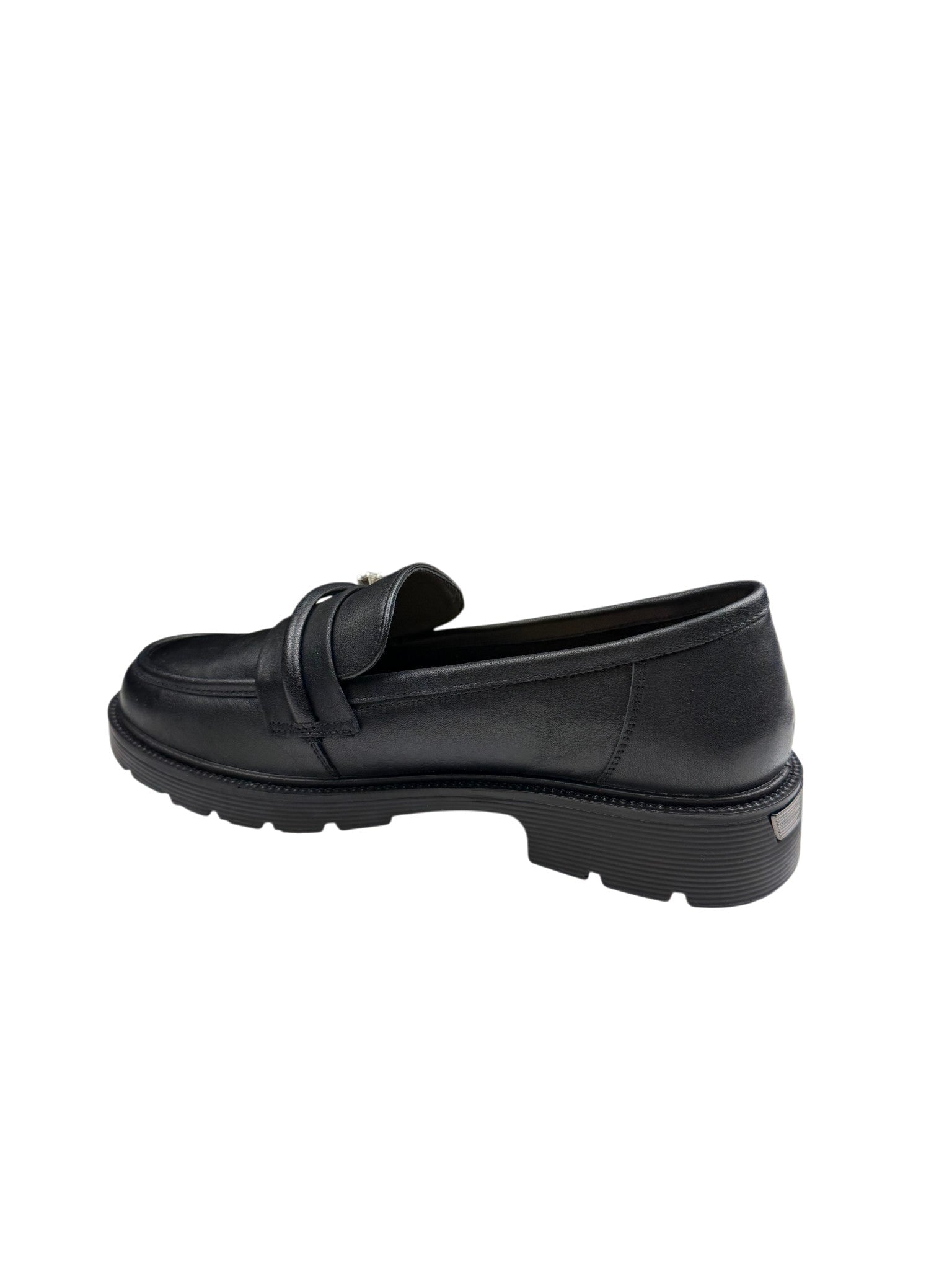 Pantofi casual damă negri din piele naturală cu plăcuță metalică