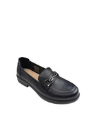 Pantofi casual damă negri din piele naturală cu lanț oval și cusături frontale