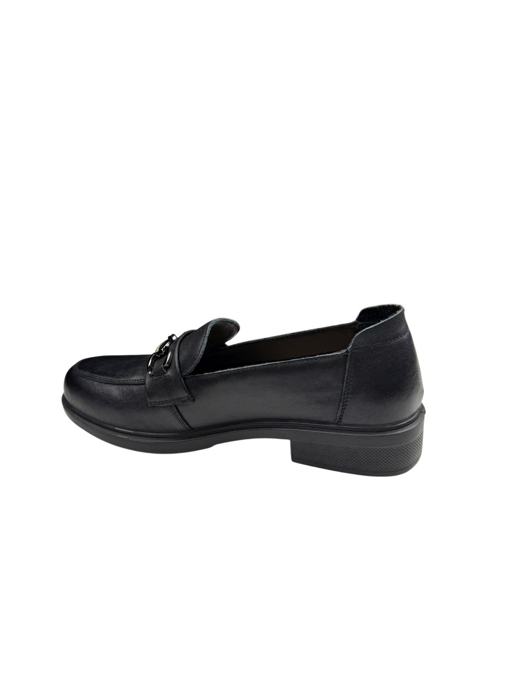 Pantofi casual damă negri din piele naturală cu lanț oval și cusături frontale