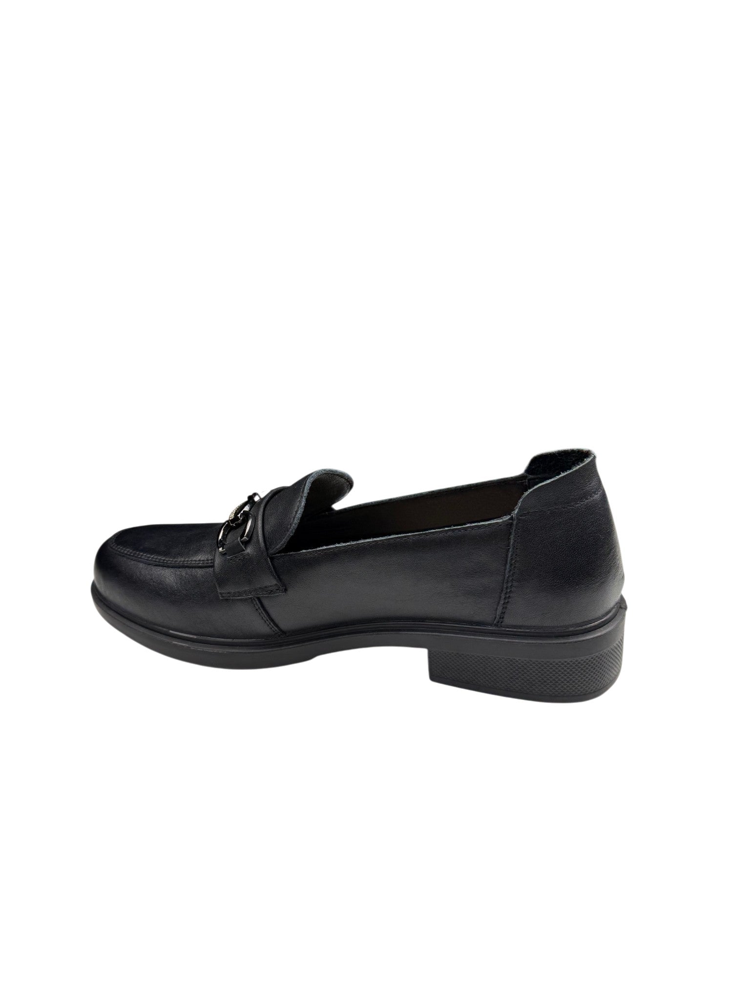 Pantofi casual damă negri din piele naturală cu lanț oval și cusături frontale