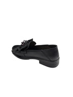 Pantofi casual damă negri din piele naturală cu fundă și lanț decorativ