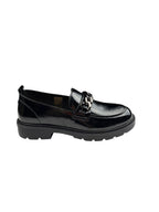 Pantofi casual damă negri lăcuiți din piele naturală cu lanț decorativ