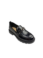 Pantofi casual damă negri lăcuiți din piele naturală cu lanț decorativ