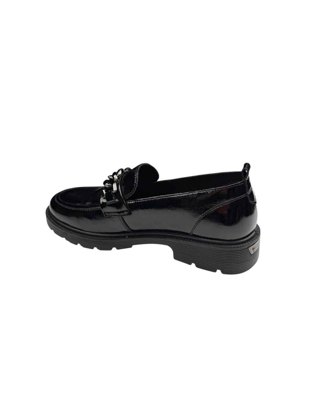Pantofi casual damă negri lăcuiți din piele naturală cu lanț decorativ