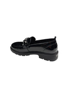 Pantofi casual damă negri lăcuiți din piele naturală cu lanț decorativ