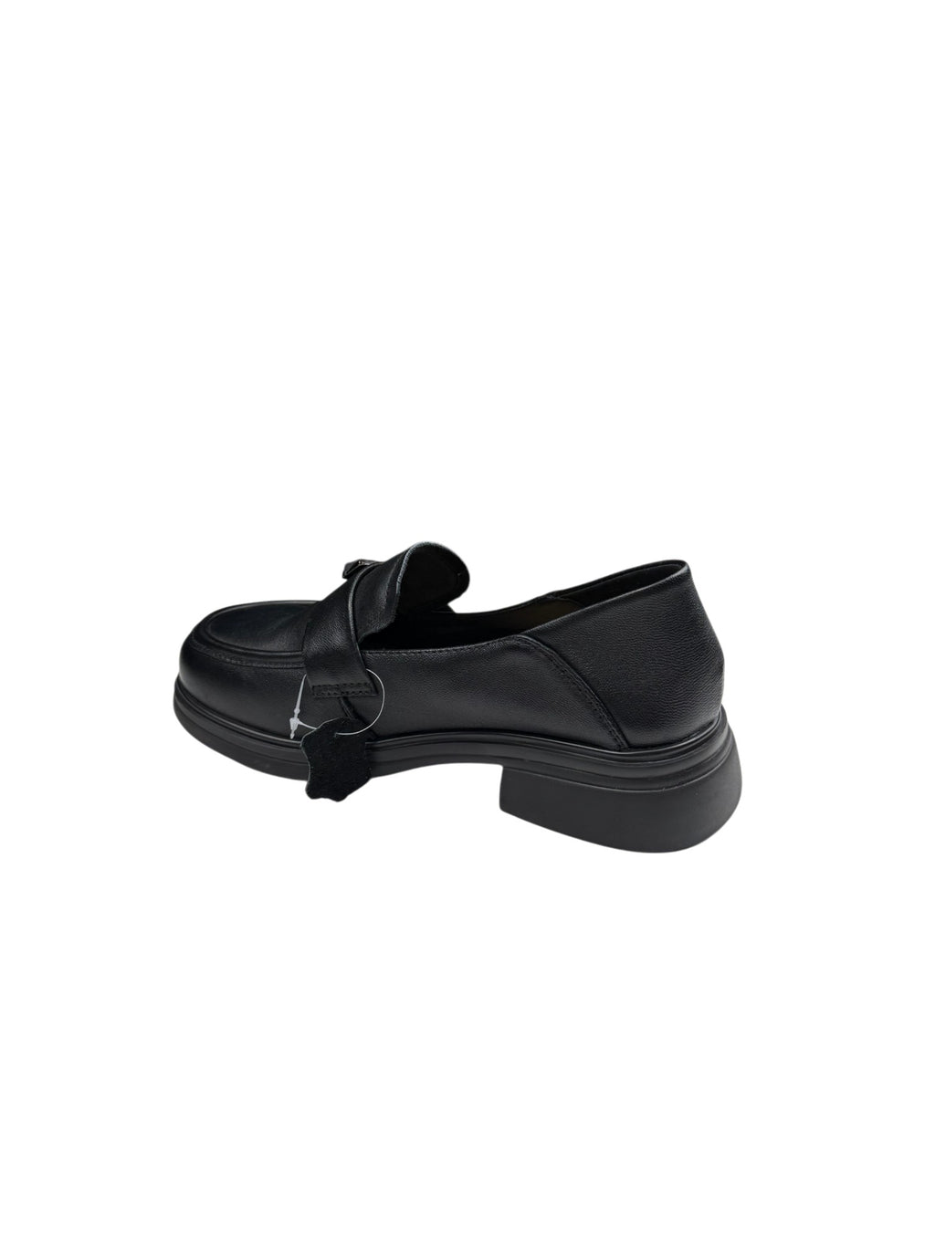 Pantofi casual damă negri din piele naturală cu talpă groasă și accesoriu geometric