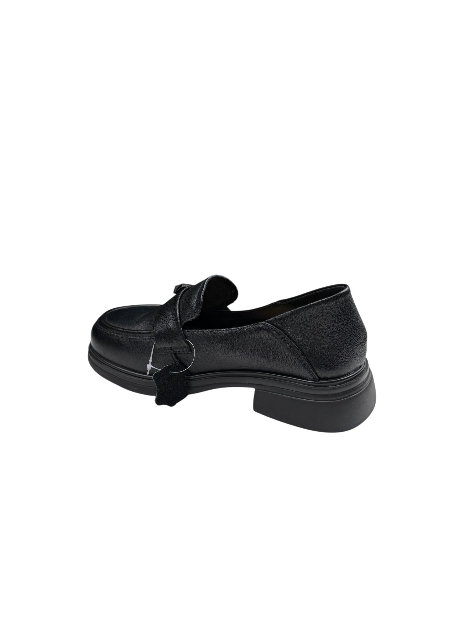 Pantofi casual damă negri din piele naturală cu talpă groasă și accesoriu geometric