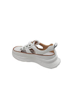 Pantofi sport damă albi din piele naturală cu talpă groasă și decupaje laterale