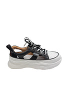 Pantofi sport damă negri din piele naturală cu talpă groasă și decupaje laterale
