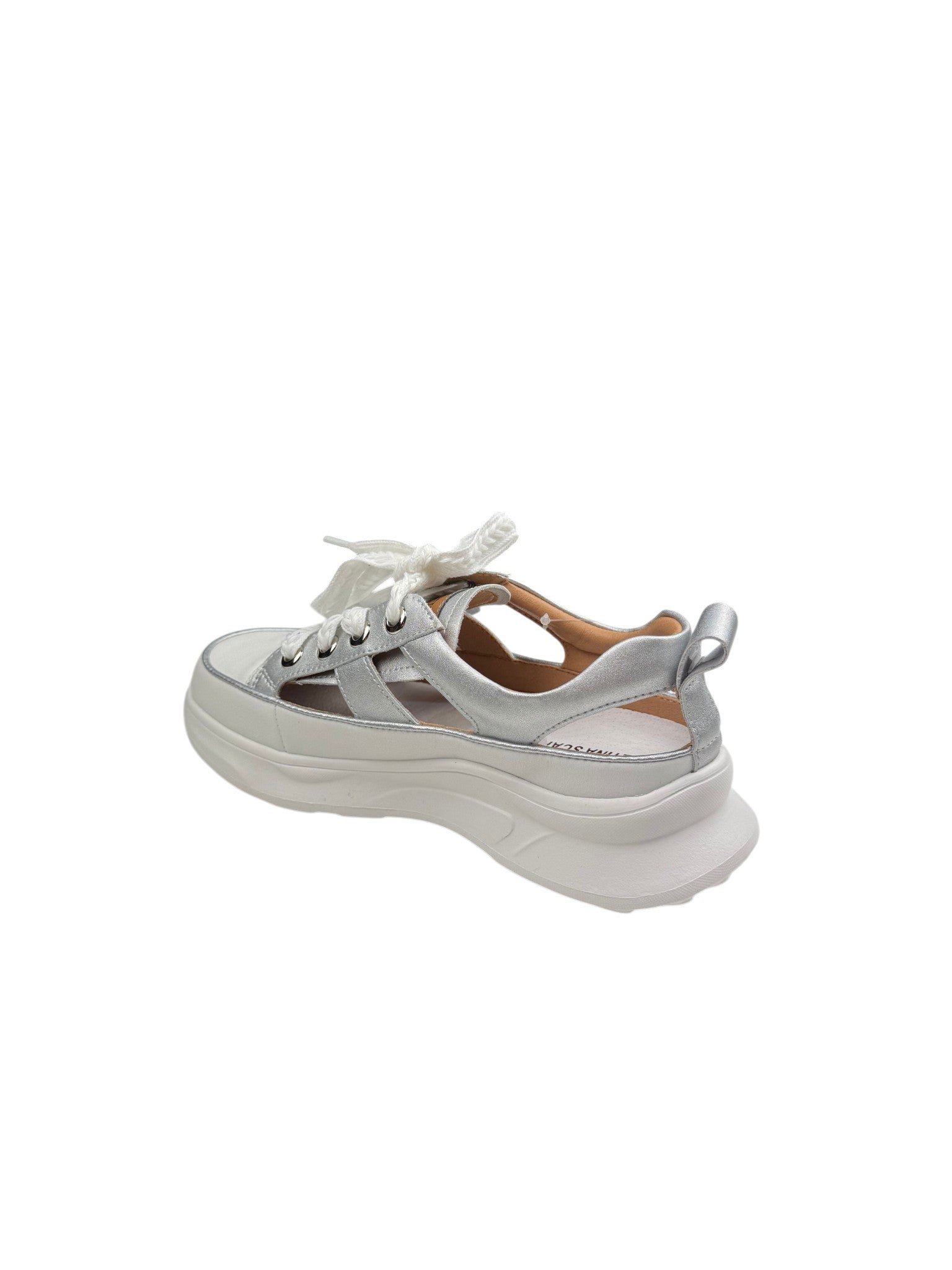 Pantofi sport damă argintii din piele naturală cu talpă groasă și decupaje laterale