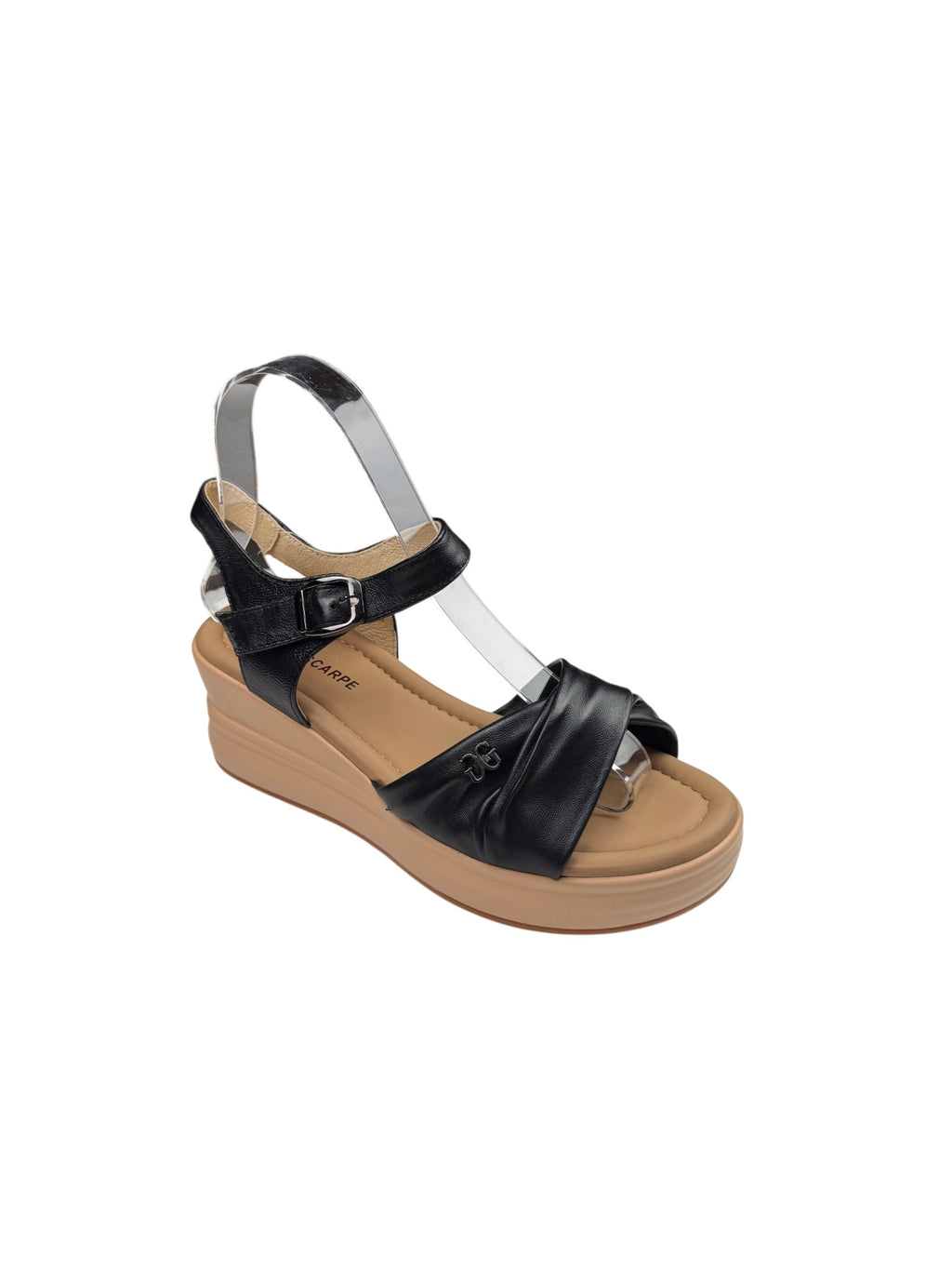 Sandale casual damă negre din piele naturală cu platformă și cataramă