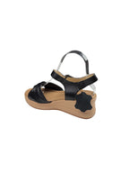 Sandale casual damă negre din piele naturală cu platformă și cataramă