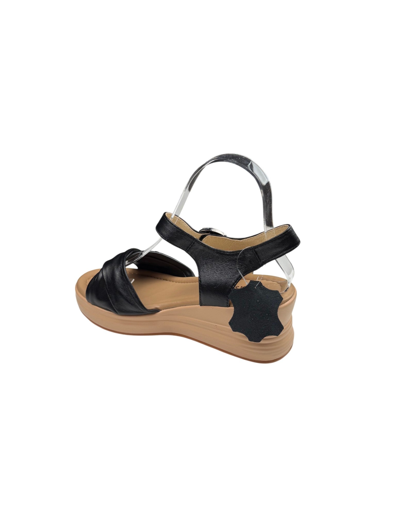 Sandale casual damă negre din piele naturală cu platformă și cataramă